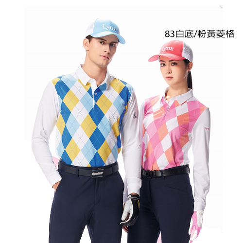 Lynx女長袖Polo衫(83白底/粉黃菱格)#1552154