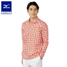 Mizuno長袖Polo衫(白.桔幾何圖印花)#50253 Mizuno長袖Polo衫(白.桔幾何圖印花)#50253